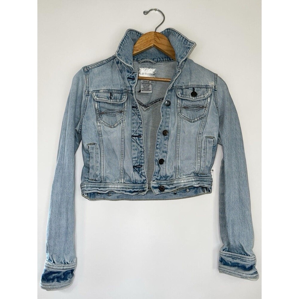 Vintage No Boundaries Jean Jacket Juniors Small 3/5 Cropped Denim Trucker Y2K